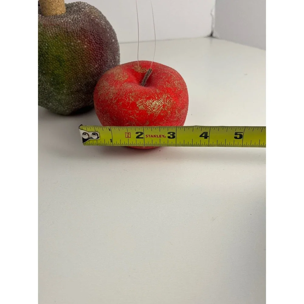 Set of 3 Vintage‎ Sugar Beaded Apples Glittered Red Green Yellow Home Decor